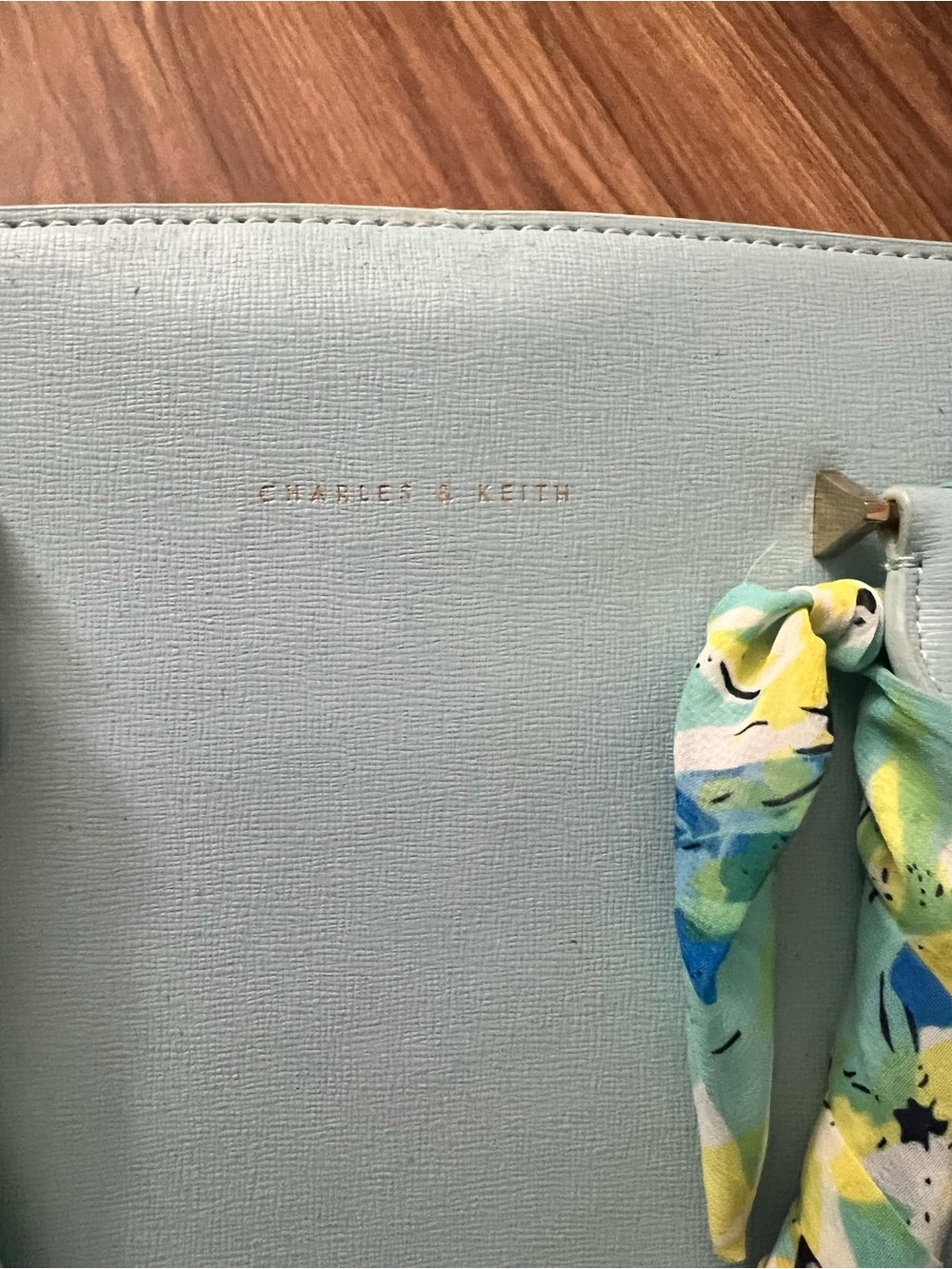 Charles & Keith Mint Tote with Patterned Accent Scarf